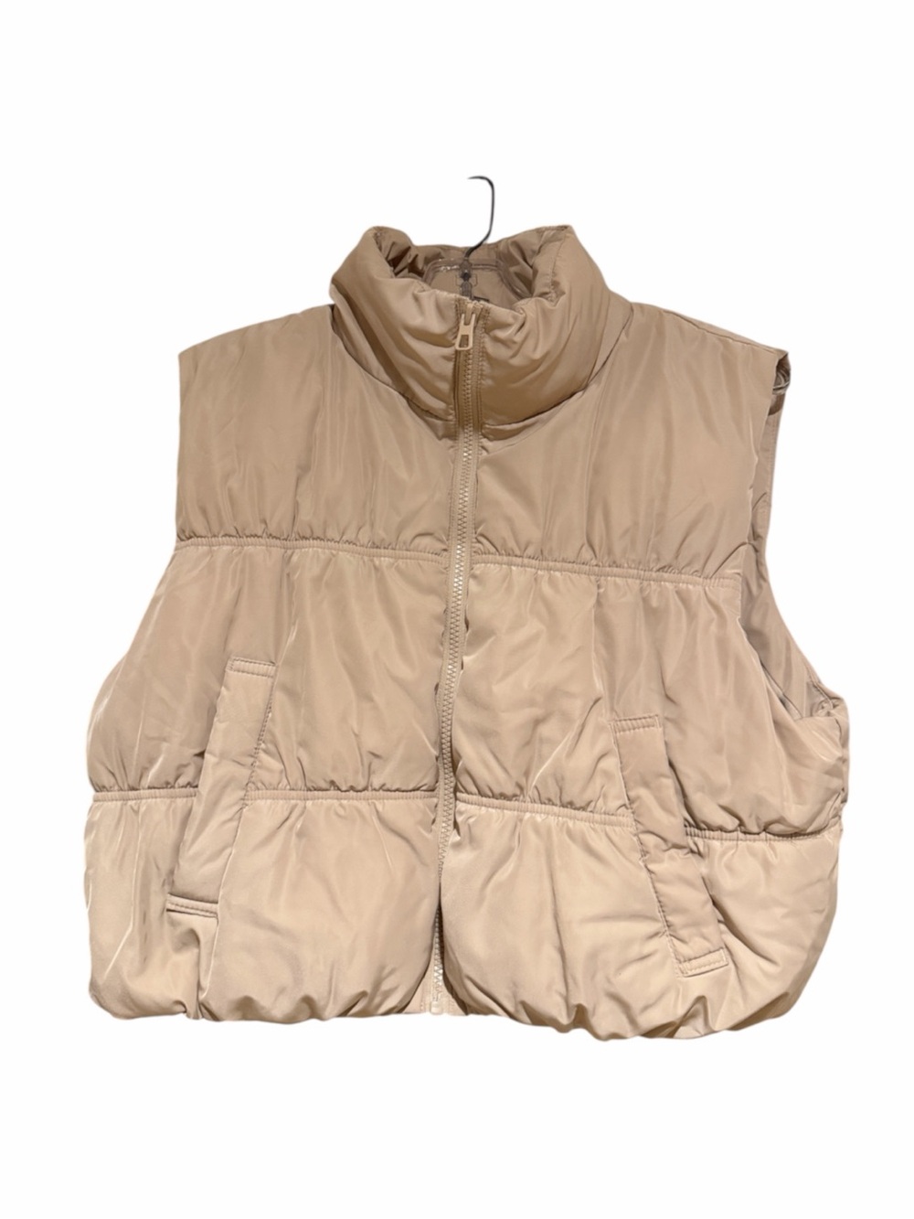 H&M Taupe Cropped Puffer Vest - Women's Sleeveless Zip-Up